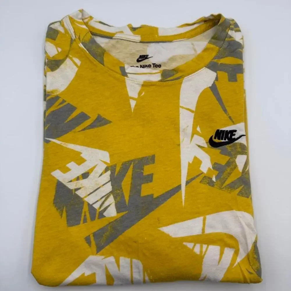 THE NIKE TEE SWOOSH LOGO ALL OVER TEE T SHIRT Mens XL Yellow